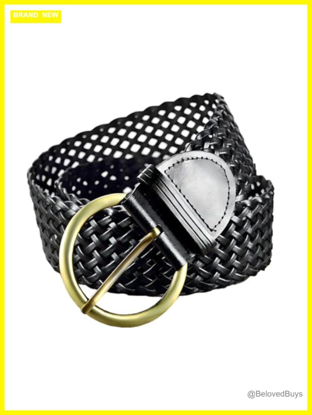 2" Wide Leather Braided Belt for Women Handmade Soft Woven Waistband with Gold